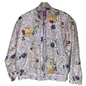 Vintage Silk Floral Print Bomber Jacket Women’s Sz Sm